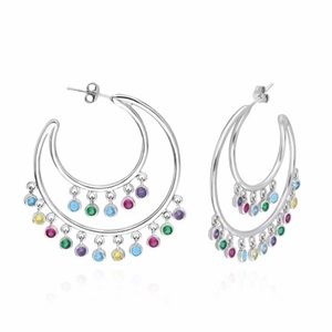 Hoop Earrings with Multi Color Dangle CZ